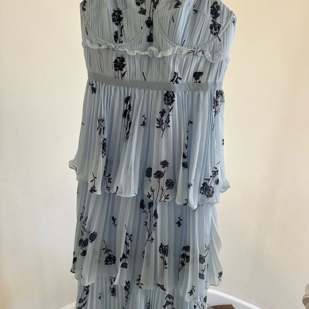Self-Portrait Blue and Black Floral Midi Dress